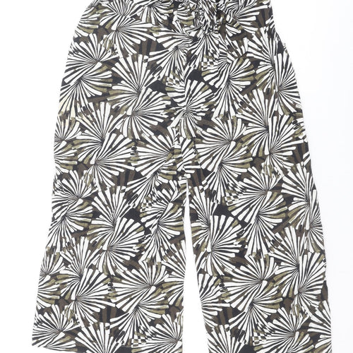 NEXT Womens Green Geometric Viscose Trousers Size 6 Regular Tie