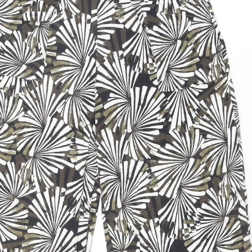 NEXT Womens Green Geometric Viscose Trousers Size 6 Regular Tie