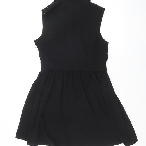 FOREVER 21 Womens Black Polyester Shirt Dress Size L Collared Zip - Lattice Shoulder Detail