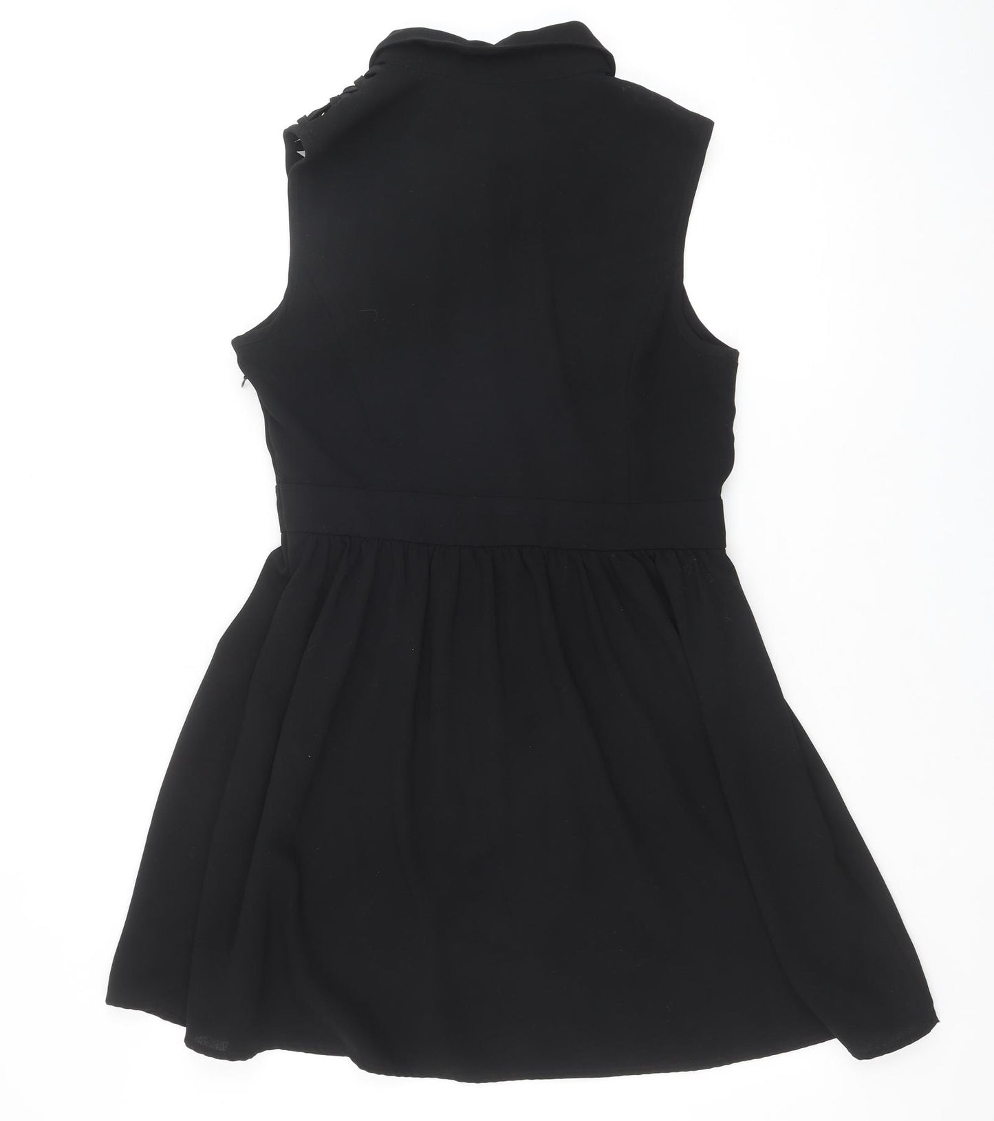 FOREVER 21 Womens Black Polyester Shirt Dress Size L Collared Zip - Lattice Shoulder Detail