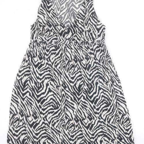 H&M Womens Black Animal Print 100% Cotton A-Line Size S V-Neck Pullover - Zebra Print