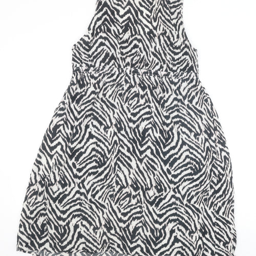 H&M Womens Black Animal Print 100% Cotton A-Line Size S V-Neck Pullover - Zebra Print
