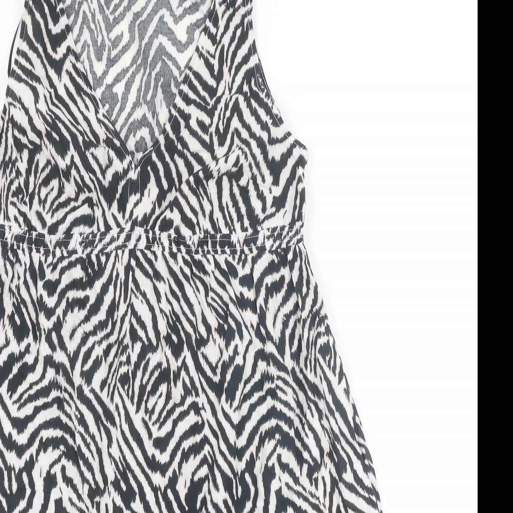 H&M Womens Black Animal Print 100% Cotton A-Line Size S V-Neck Pullover - Zebra Print