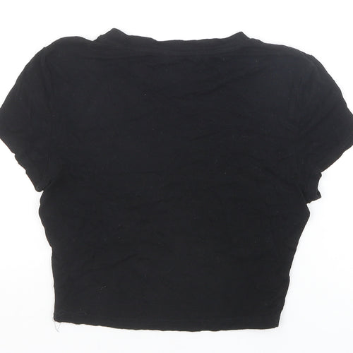 SheIn Womens Black Polyester Cropped T-Shirt Size S Round Neck - Chinese Dragon