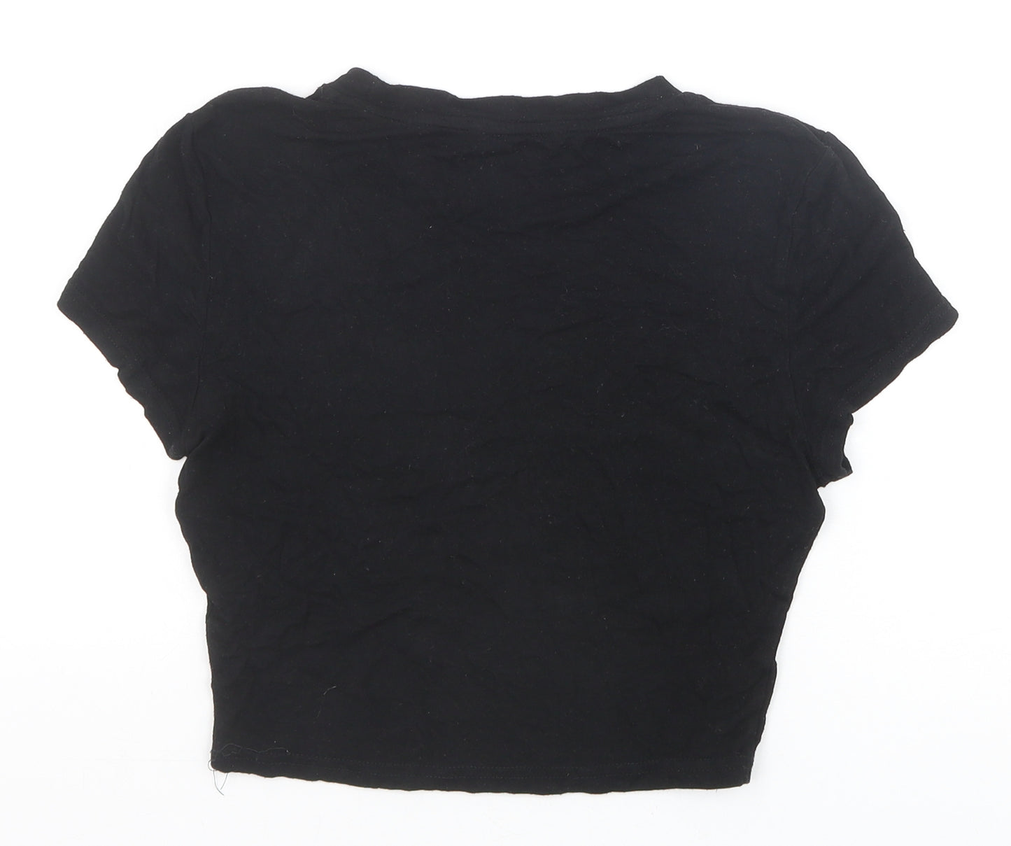 SheIn Womens Black Polyester Cropped T-Shirt Size S Round Neck - Chinese Dragon