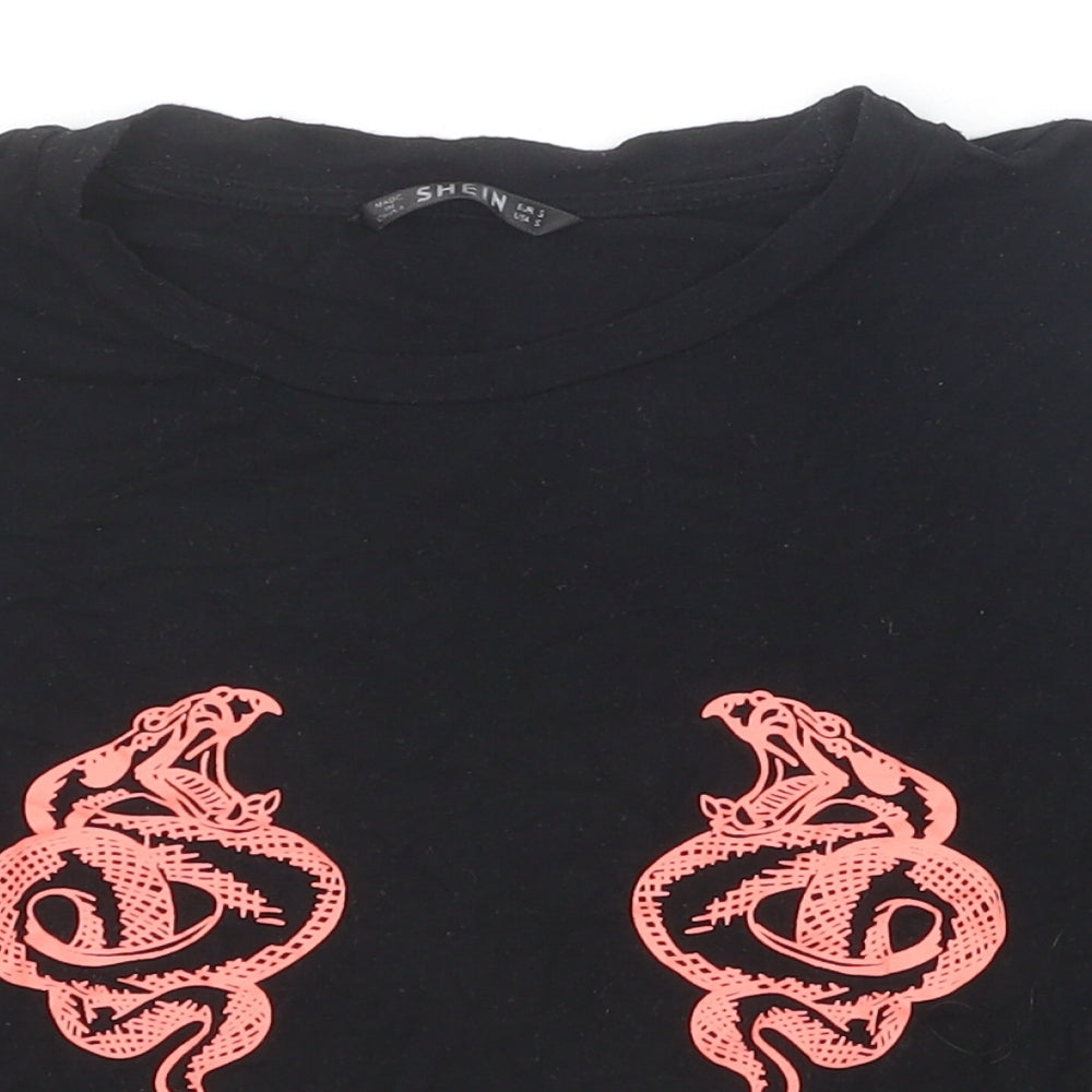 SheIn Womens Black Polyester Cropped T-Shirt Size S Round Neck - Chinese Dragon