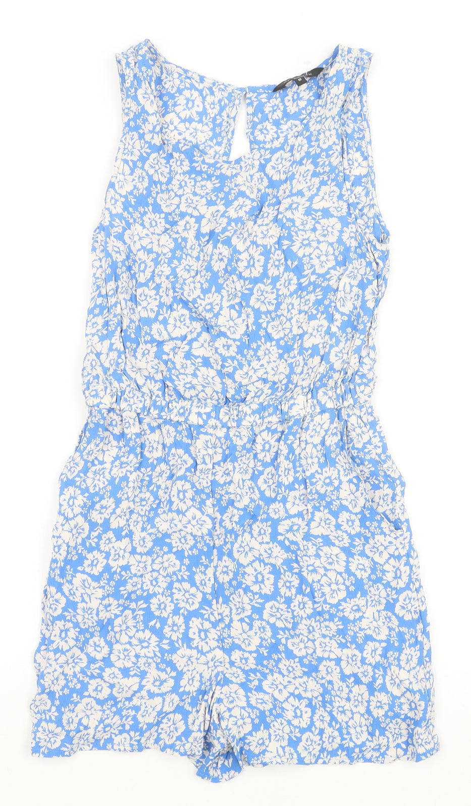 New Look Womens Blue Floral Viscose Playsuit One-Piece Size 10 Button