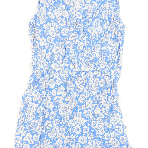 New Look Womens Blue Floral Viscose Playsuit One-Piece Size 10 Button
