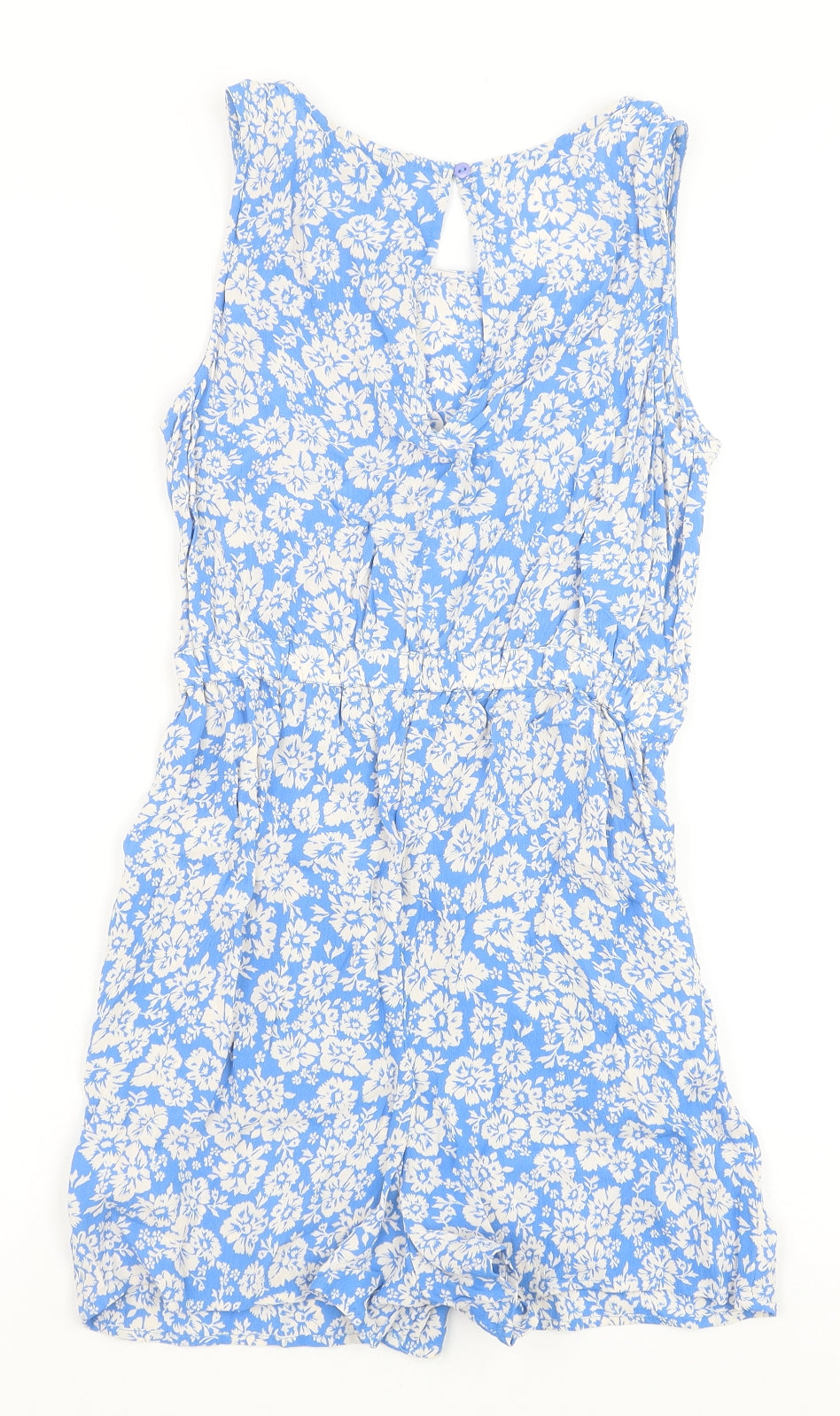 New Look Womens Blue Floral Viscose Playsuit One-Piece Size 10 Button