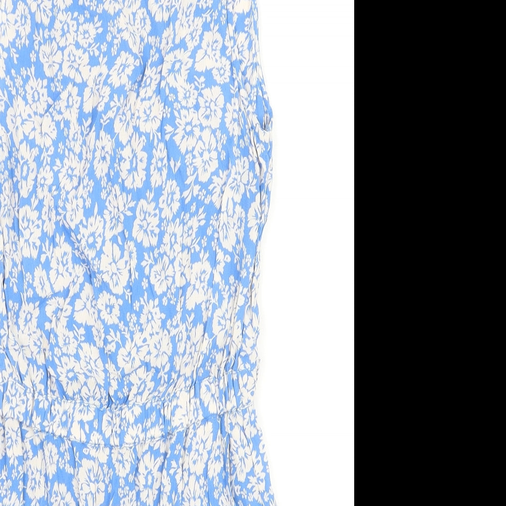 New Look Womens Blue Floral Viscose Playsuit One-Piece Size 10 Button