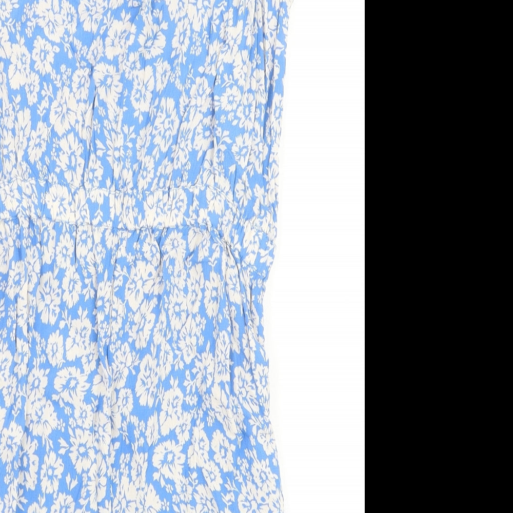 New Look Womens Blue Floral Viscose Playsuit One-Piece Size 10 Button