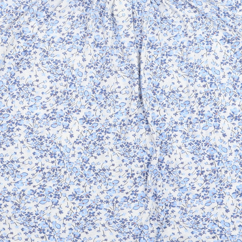 H&M Womens Blue Floral Polyester Basic Blouse Size S Boat Neck