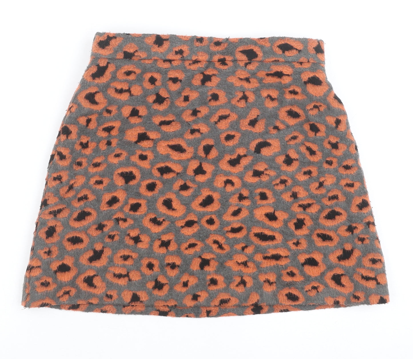 Topshop Womens Orange Animal Print Polyester Mini Skirt Size 8 Zip - Leopard Pattern