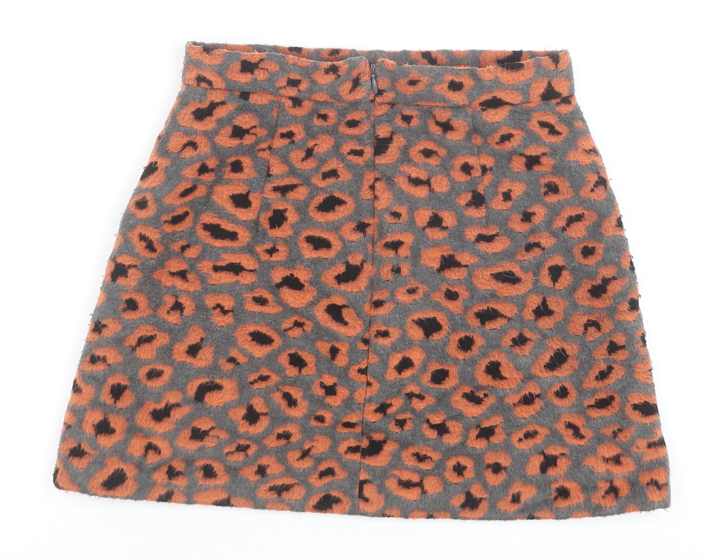 Topshop Womens Orange Animal Print Polyester Mini Skirt Size 8 Zip - Leopard Pattern
