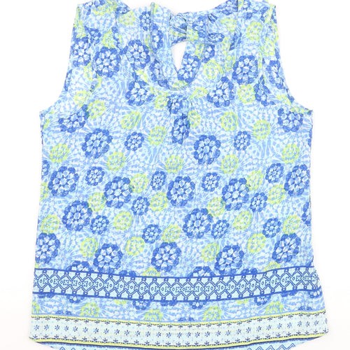George Womens Blue Geometric Polyester Basic Tank Size 10 Scoop Neck
