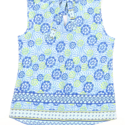 George Womens Blue Geometric Polyester Basic Tank Size 10 Scoop Neck