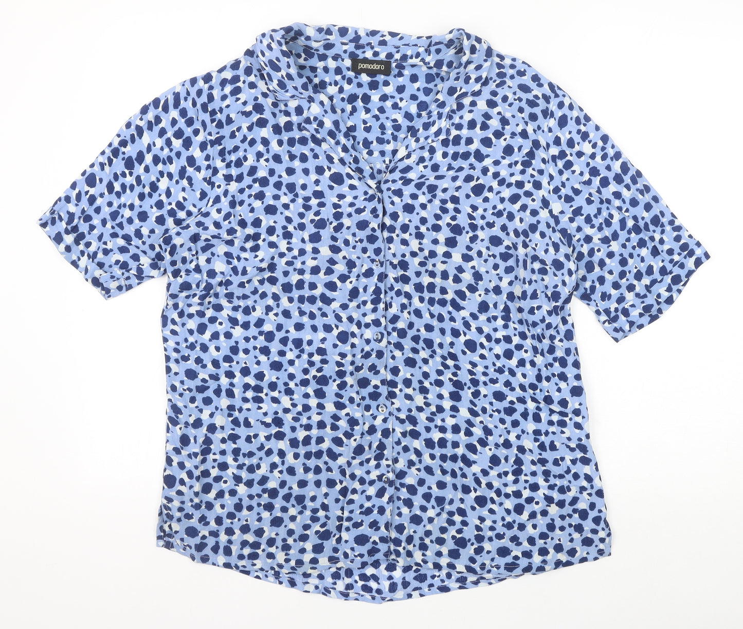Pomodora Womens Blue Animal Print Viscose Basic Button-Up Size 12 Collared