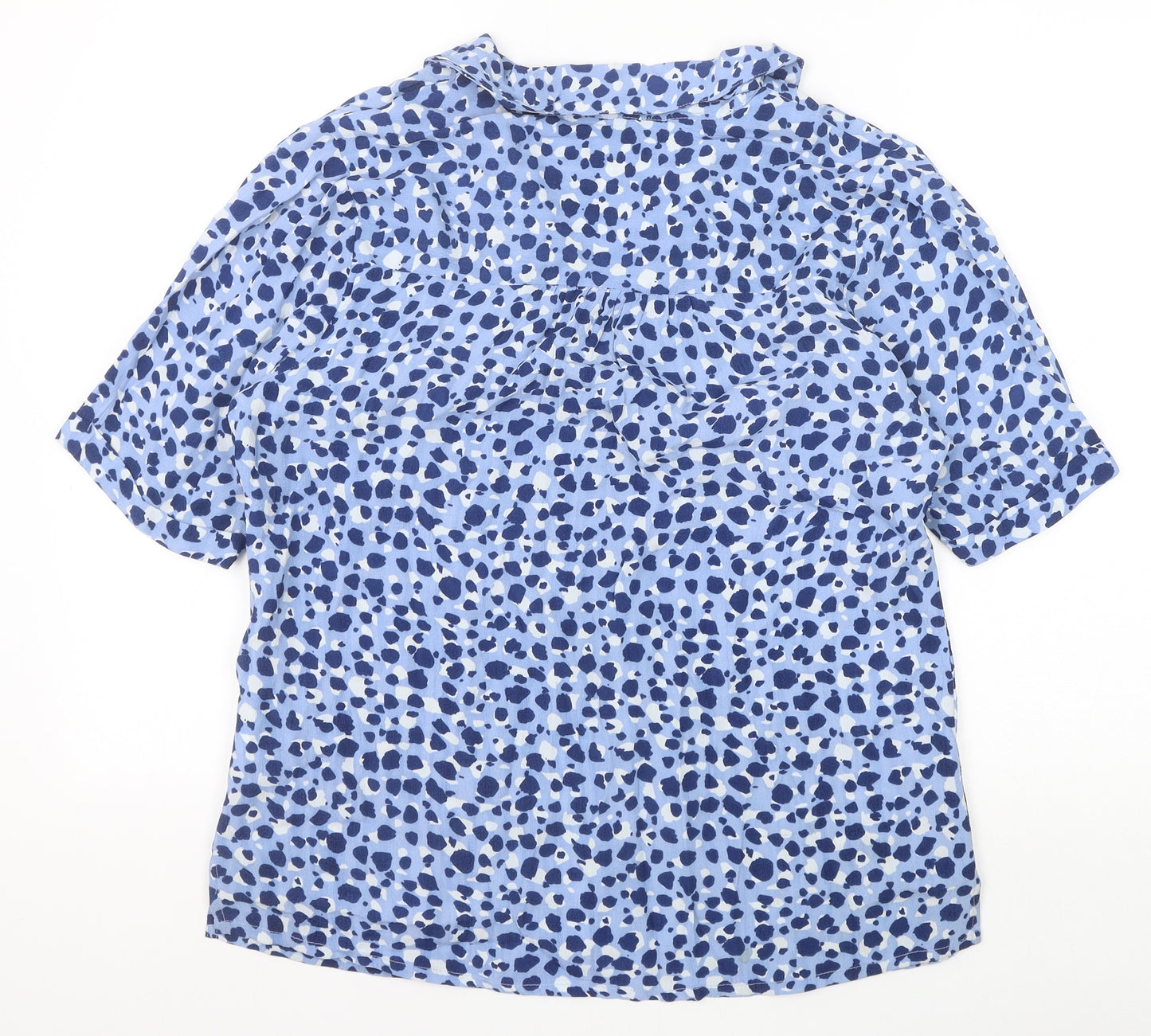 Pomodora Womens Blue Animal Print Viscose Basic Button-Up Size 12 Collared