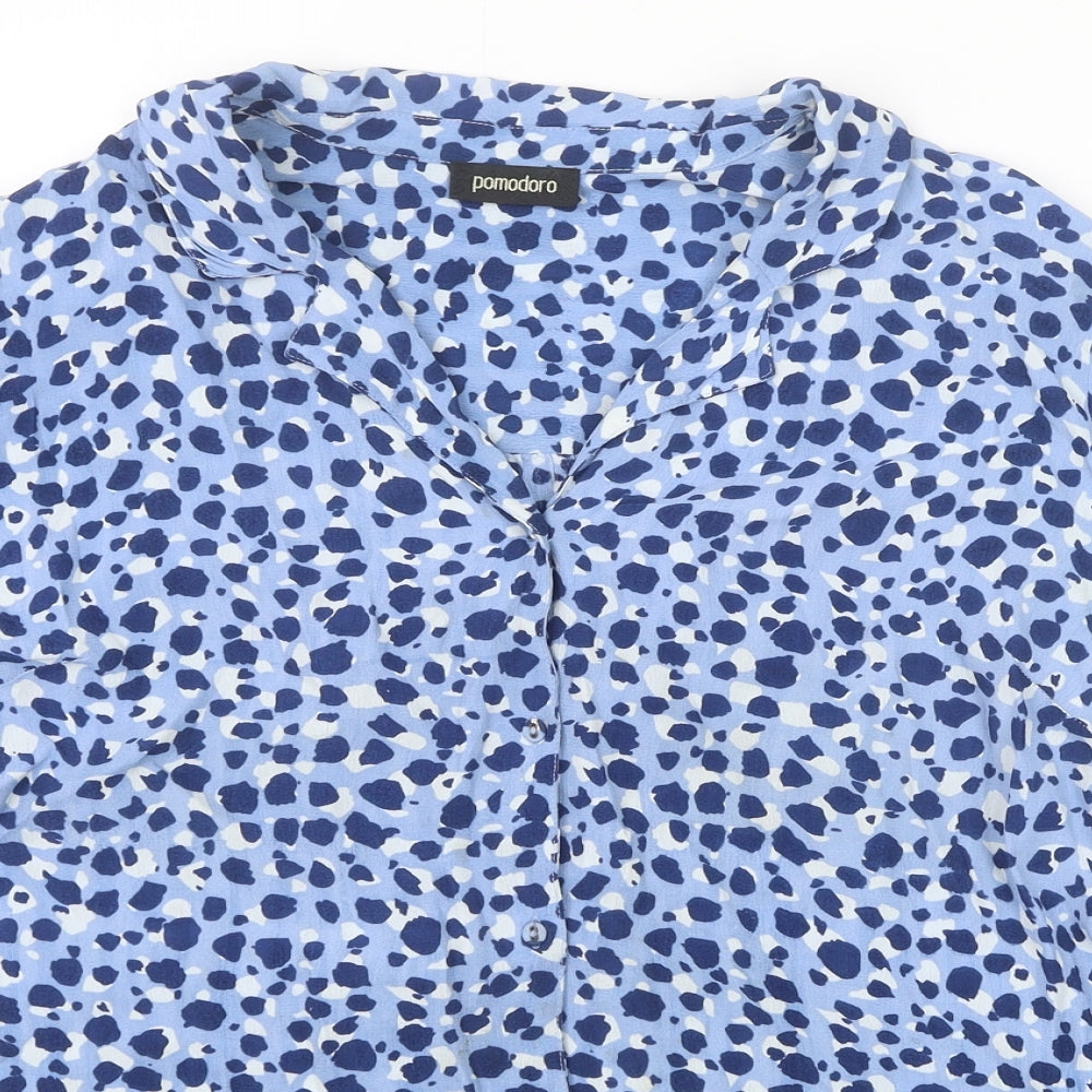 Pomodora Womens Blue Animal Print Viscose Basic Button-Up Size 12 Collared