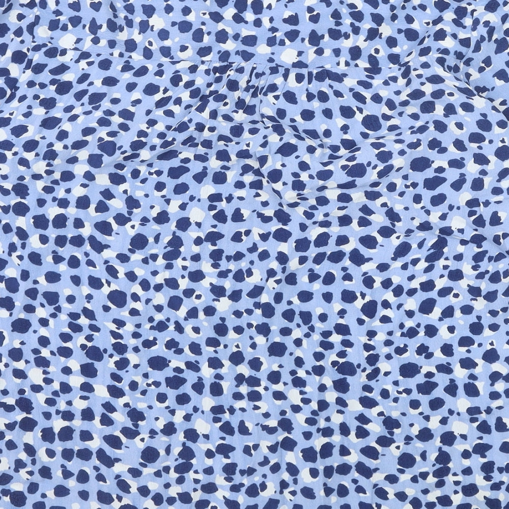 Pomodora Womens Blue Animal Print Viscose Basic Button-Up Size 12 Collared