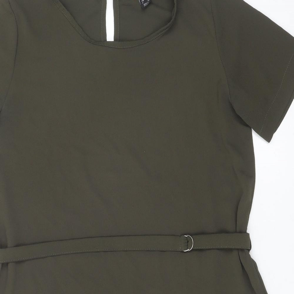 Primark Womens Green Polyester T-Shirt Dress Size 10 Round Neck Pullover