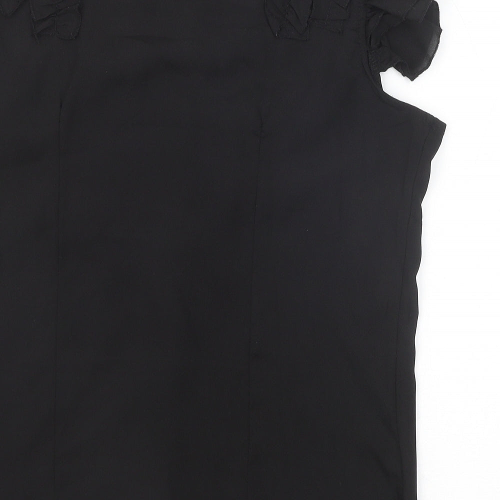Pussycat London Womens Black Silk Basic Blouse Size L Round Neck
