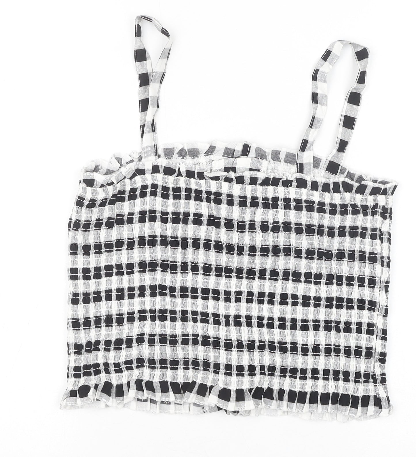 New Look Womens Black Check Viscose Cropped Tank Size 14 Square Neck - Shirred Back