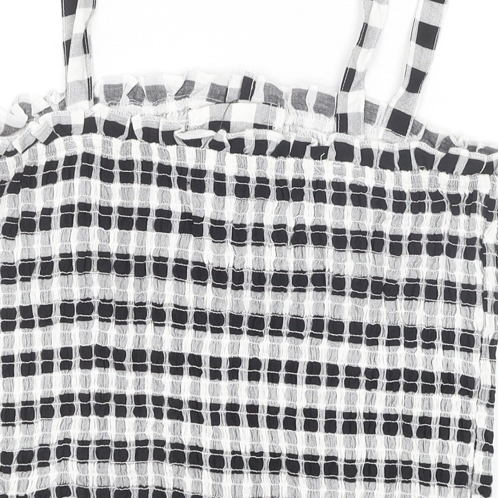 New Look Womens Black Check Viscose Cropped Tank Size 14 Square Neck - Shirred Back