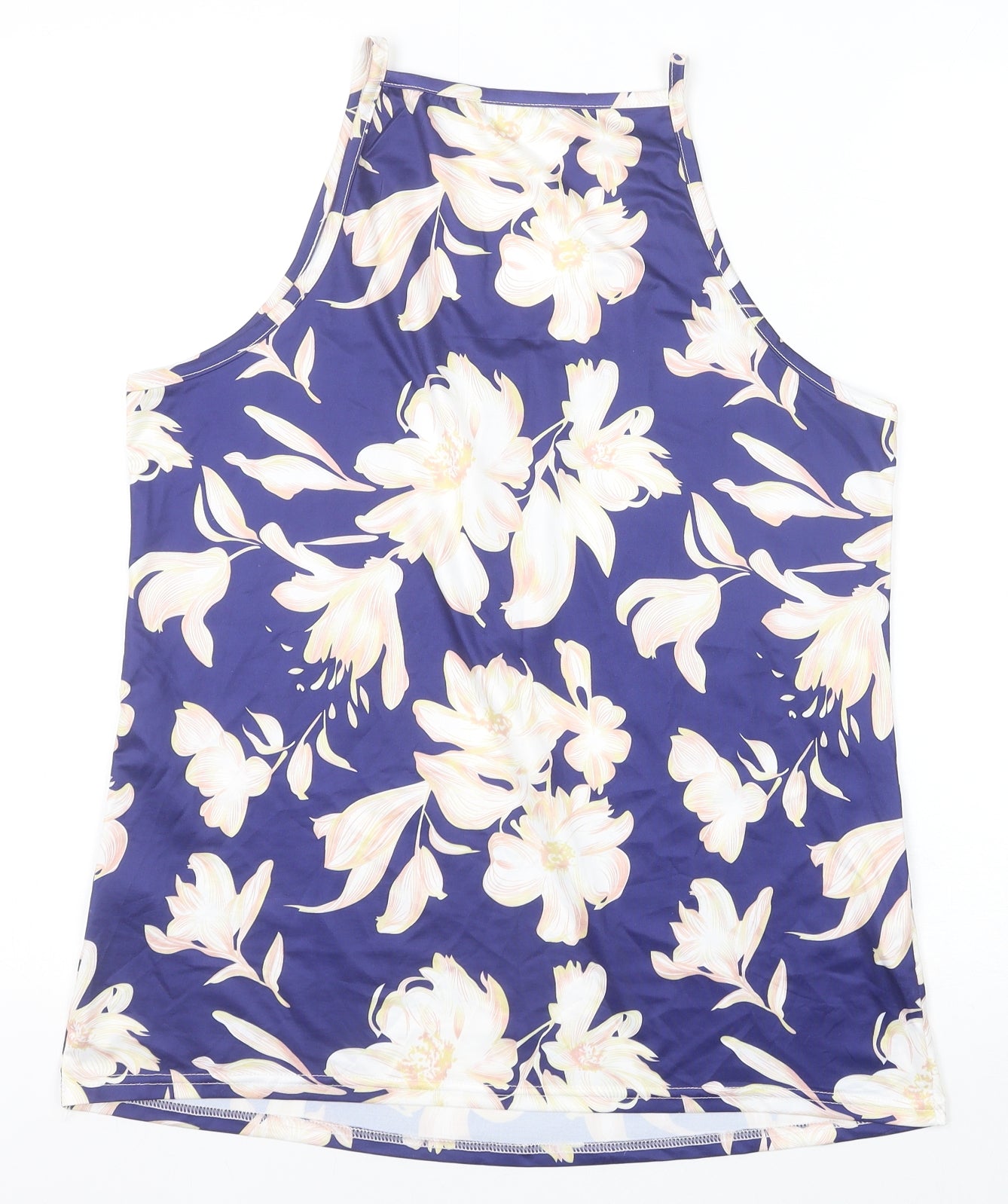 Preworn Womens Blue Floral Cotton Basic Tank Size XL V-Neck