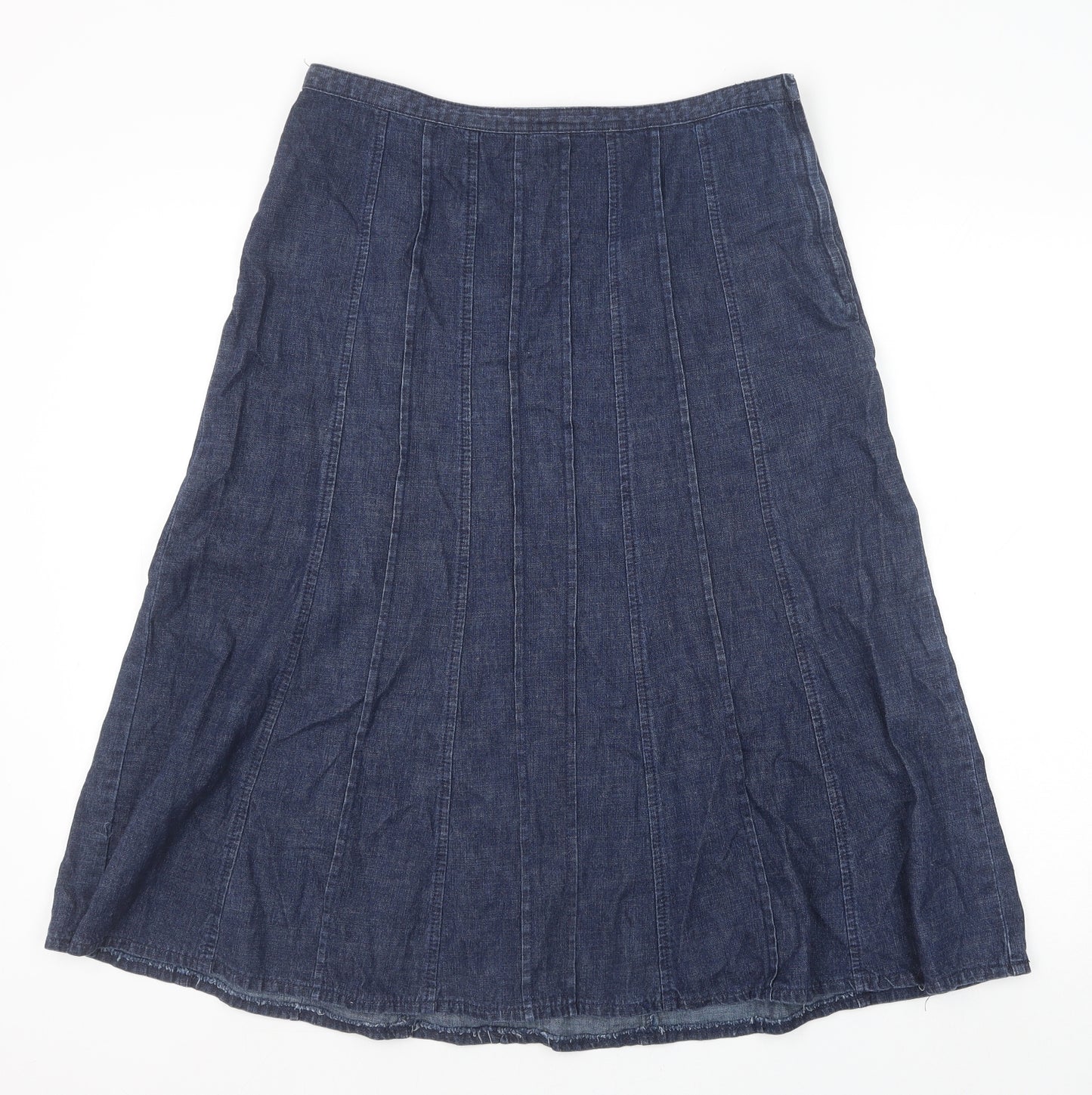 BHS Womens Blue Cotton Swing Skirt Size 10 Zip