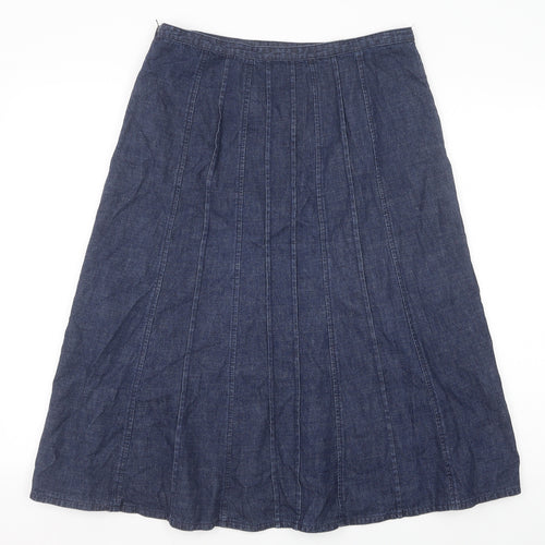 BHS Womens Blue Cotton Swing Skirt Size 10 Zip