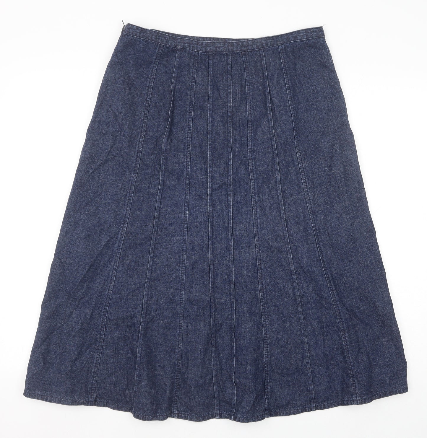 BHS Womens Blue Cotton Swing Skirt Size 10 Zip