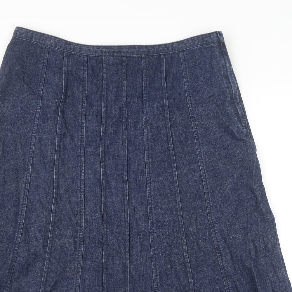 BHS Womens Blue Cotton Swing Skirt Size 10 Zip