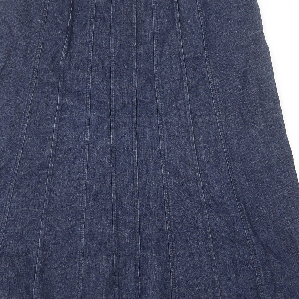 BHS Womens Blue Cotton Swing Skirt Size 10 Zip