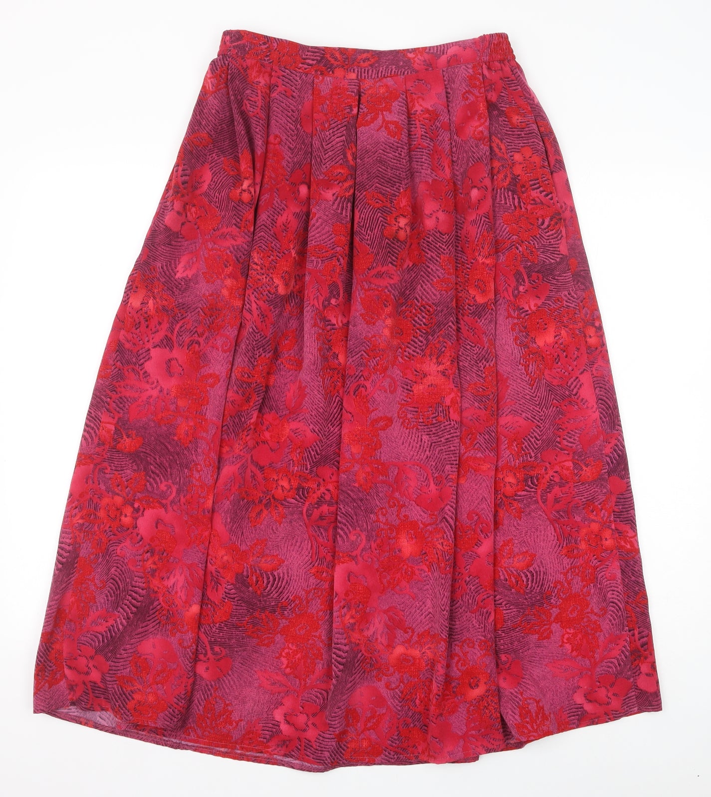 Nightingales Womens Red Floral Polyester Pleated Skirt Size 12 Zip