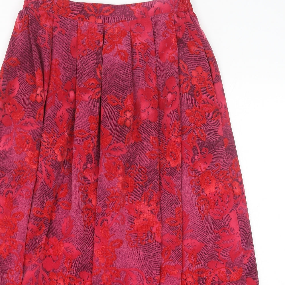 Nightingales Womens Red Floral Polyester Pleated Skirt Size 12 Zip