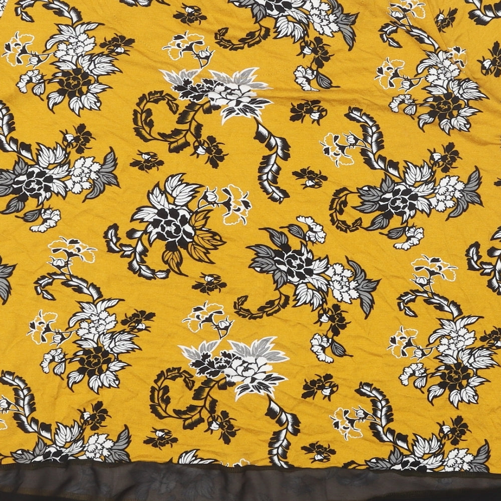 George Womens Yellow Floral Viscose Basic T-Shirt Size 16 Scoop Neck - Chiffon Panels