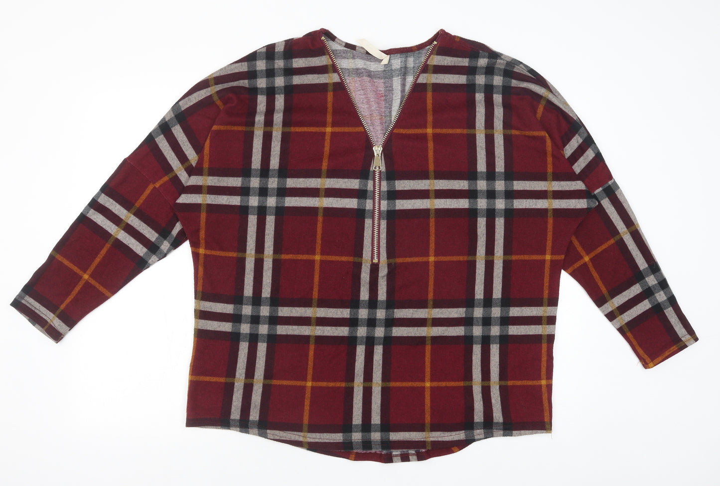 Stella Morgan Womens Red Plaid Polyester Basic Blouse Size 12 V-Neck