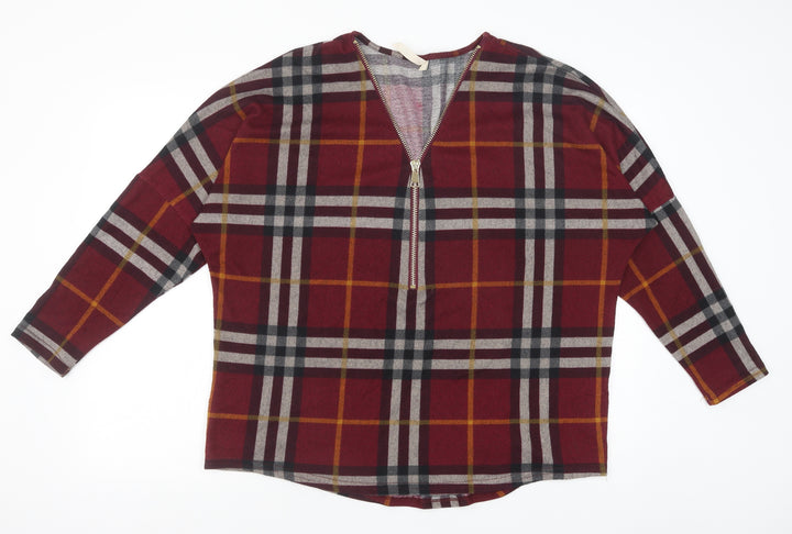 Stella Morgan Womens Red Plaid Polyester Basic Blouse Size 12 V-Neck