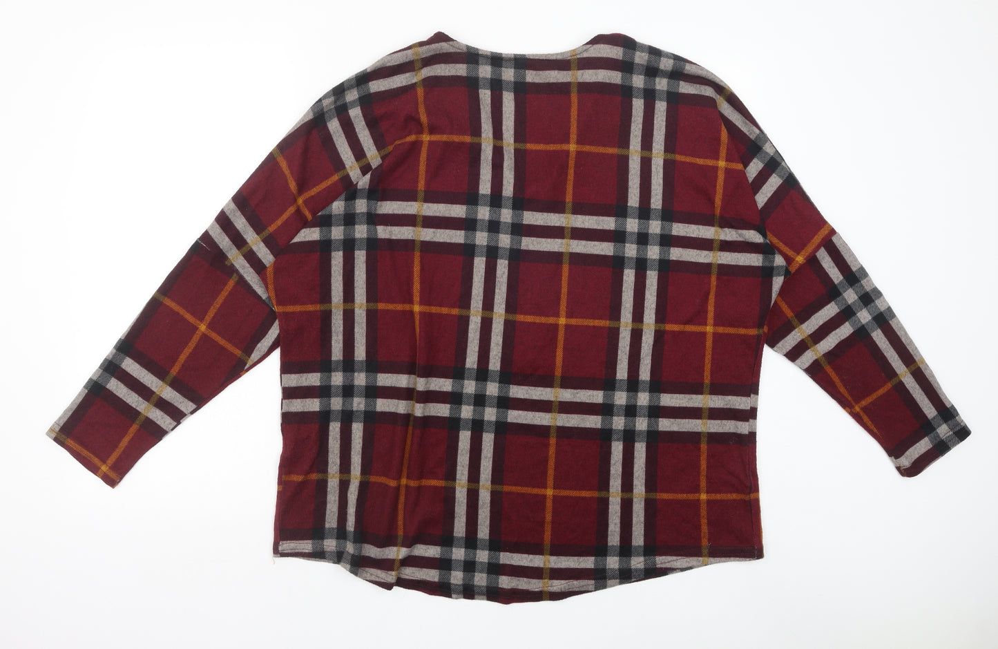 Stella Morgan Womens Red Plaid Polyester Basic Blouse Size 12 V-Neck