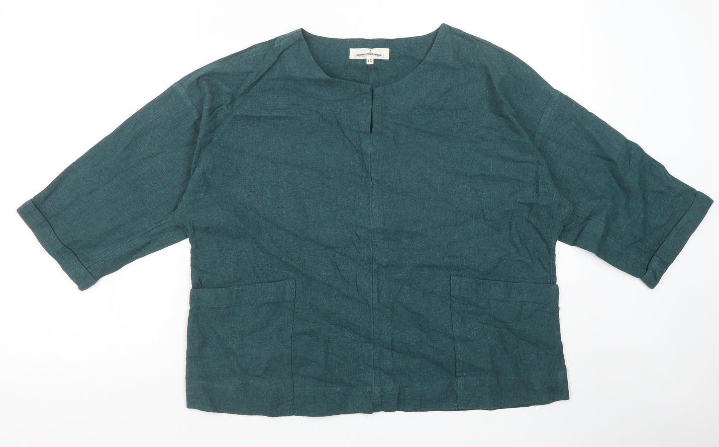 Seasalt Womens Green Cotton Basic Blouse Size 10 Scoop Neck