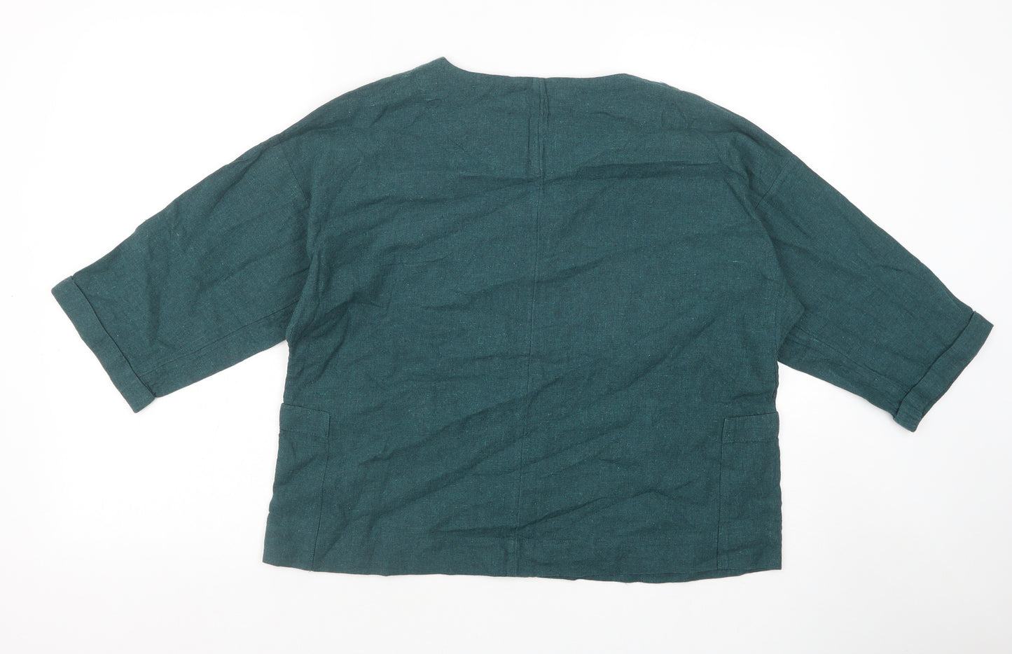 Seasalt Womens Green Cotton Basic Blouse Size 10 Scoop Neck