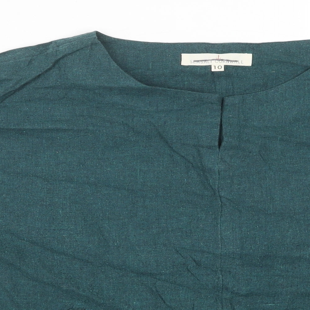 Seasalt Womens Green Cotton Basic Blouse Size 10 Scoop Neck