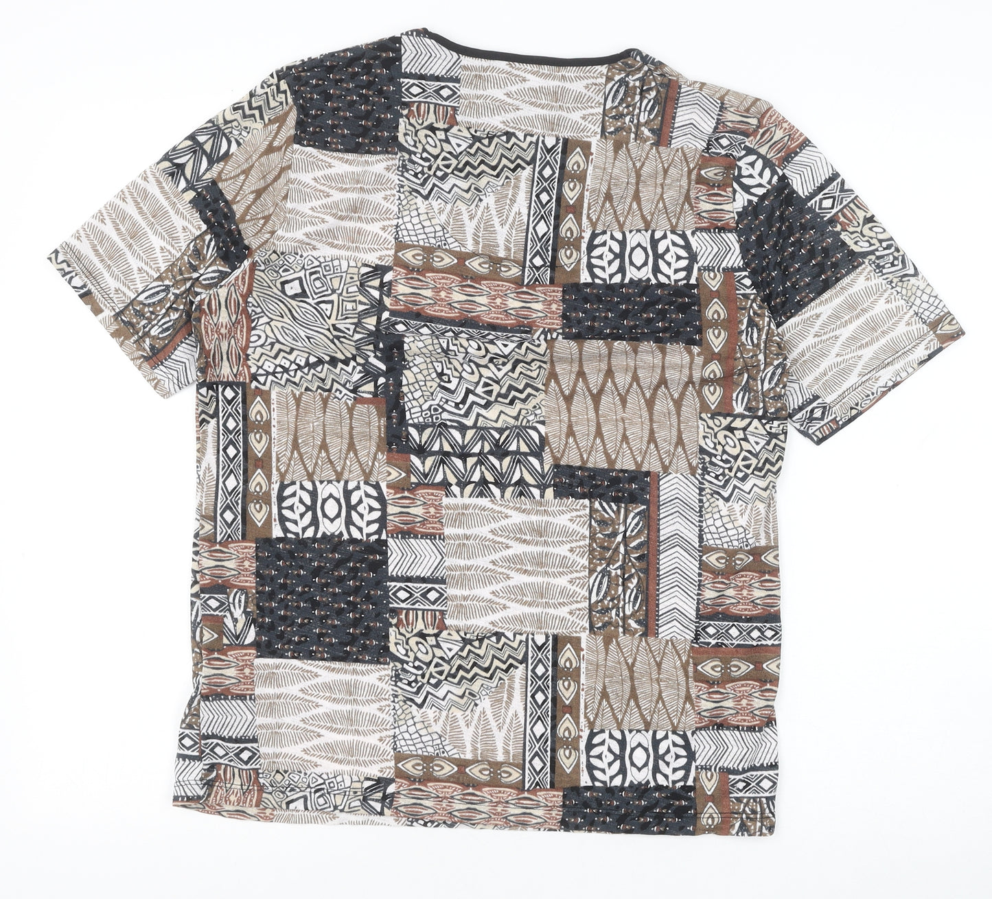 TIGI Womens Brown Geometric Polyester Basic T-Shirt Size 12 V-Neck