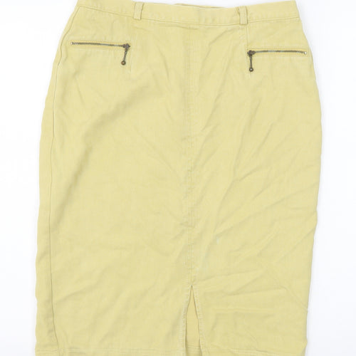 Preworn Womens Yellow Lyocell Straight & Pencil Skirt Size 12 Zip