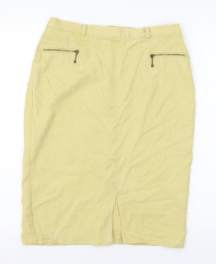 Preworn Womens Yellow Lyocell Straight & Pencil Skirt Size 12 Zip