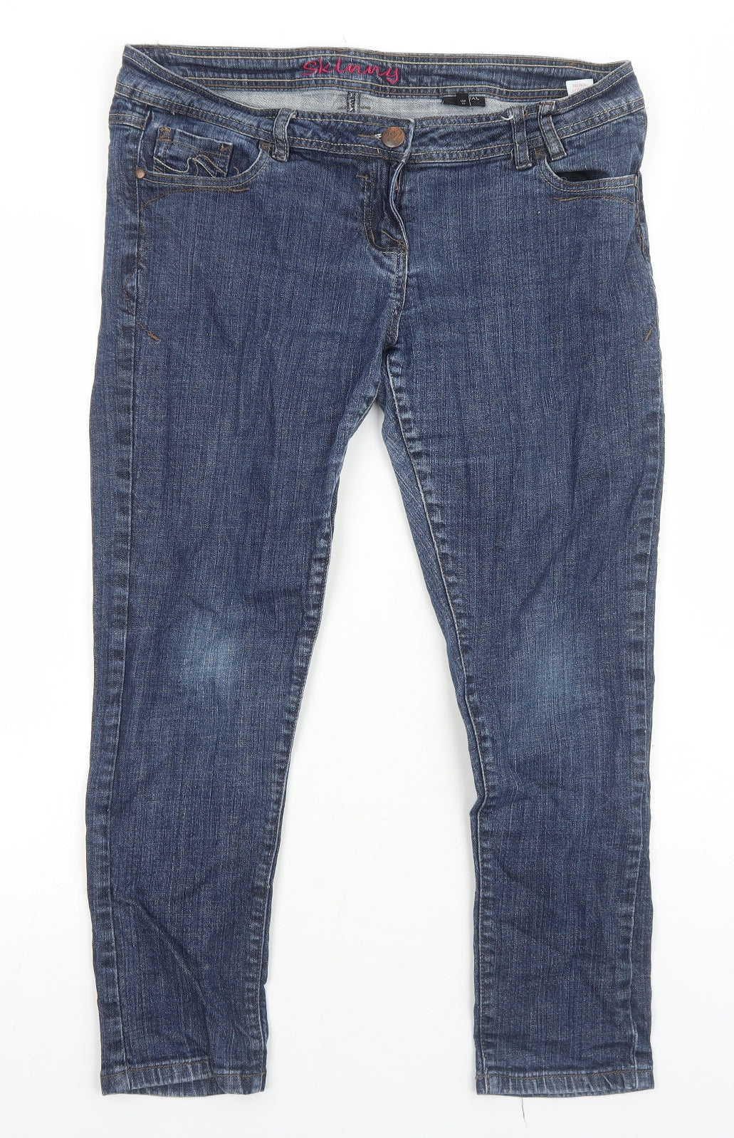 NEXT Womens Blue Cotton Skinny Jeans Size 14 Regular Zip