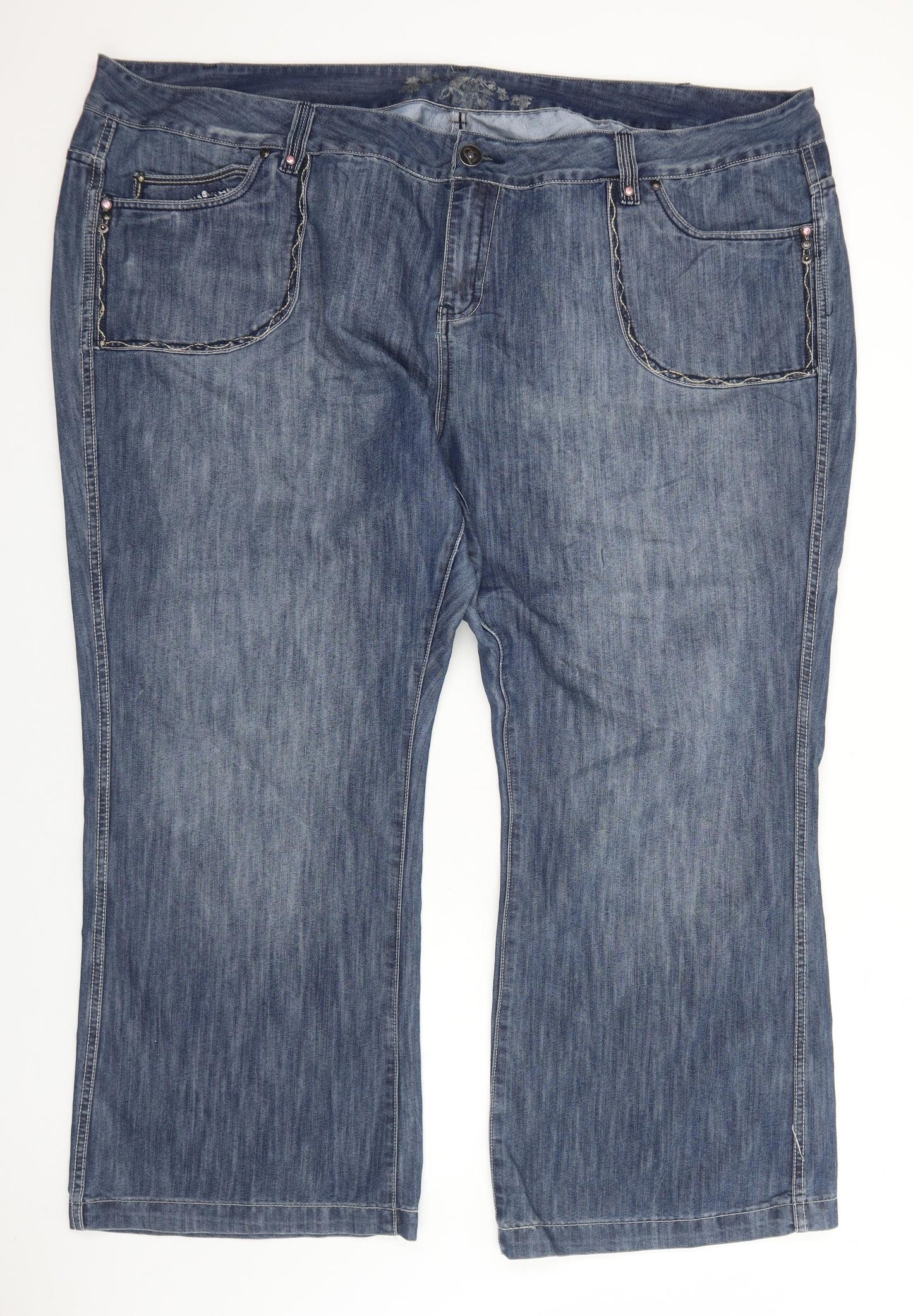 Evans Womens Blue Cotton Straight Jeans Size 30 Regular Zip