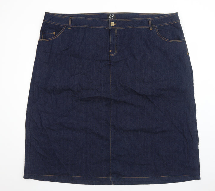 Preworn Womens Blue Cotton Straight & Pencil Skirt Size 32 Zip