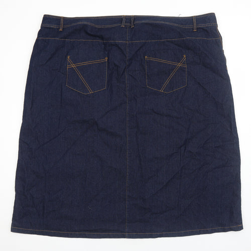 Preworn Womens Blue Cotton Straight & Pencil Skirt Size 32 Zip